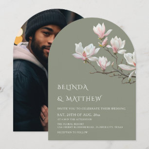 Invitation Magnolia Art Fin en Vert Sauge pour Mariage