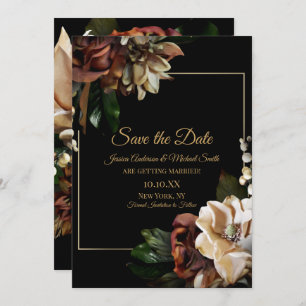 Invitation Magnolia Black Gold Floral Sauvez la date