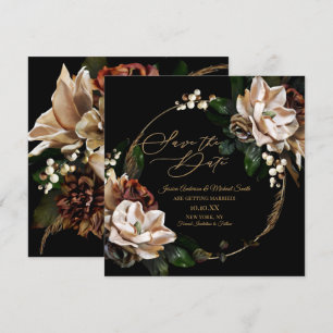 Invitation Magnolia Black Gold Wreath Floral Enregistrer la d