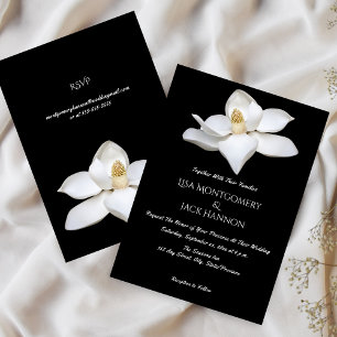Invitation Magnolia Blanc Elégant Mariage Noir Blanc Floral