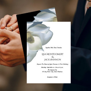 Invitation Magnolia Blanc Élégant Mariage Noir et Blanc