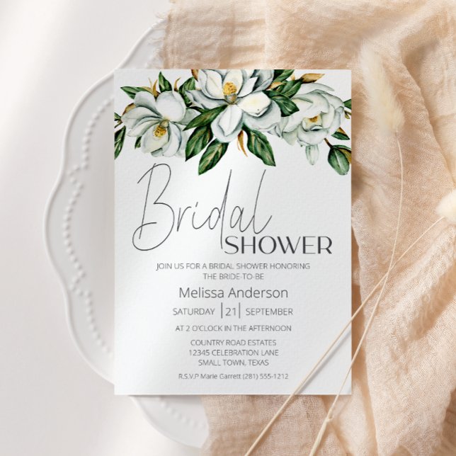 Invitation Magnolia Blanc Floral Fête de Mariage Rustique (Créateur téléchargé)