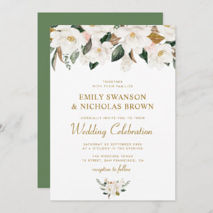 Invitation magnolia blanche et mariage floral rose