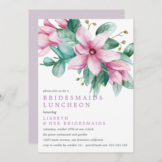 Invitation Magnolia Bloom Bridesmaitres Mariage du déjeuner (Devant / Derrière)