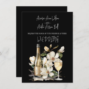 Invitation Magnolia Champagne et lunettes Texte blanc