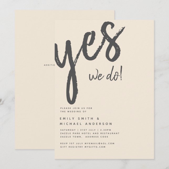 Invitation Magnolia Cream Typographie Mariage moderne (Devant / Derrière)