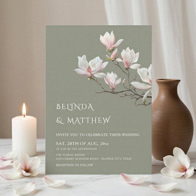 Invitation Magnolia d'art fin mariage vert sauge décontracté (Créateur téléchargé)