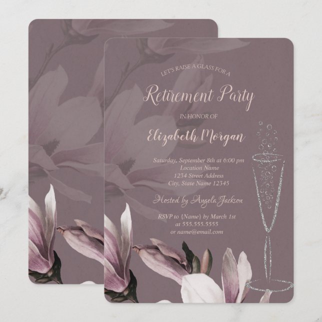 Invitation Magnolia de retraite en verre à champagne (Devant / Derrière)