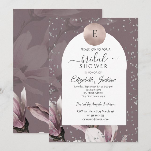 Invitation Magnolia Diamonds Monogram Baby Shower Mariage (Devant / Derrière)