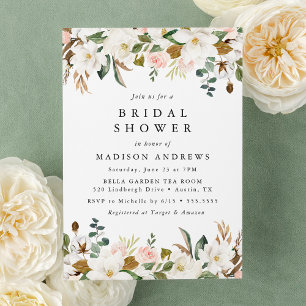 Invitation Magnolia Élégant et Fête de Mariage Florale Rose P