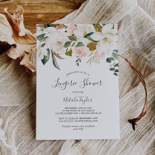 Invitation Magnolia élégant   Lingerie blanche et rose Shower