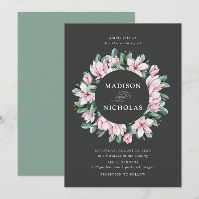 Invitation Magnolia & Eucalyptus | Floral Mariage de couronne (Devant / Derrière)