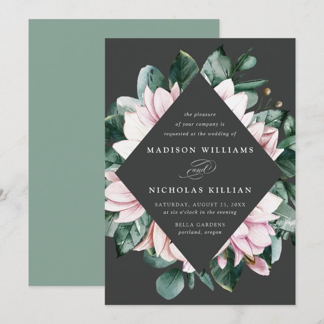 Invitation Magnolia & Eucalyptus | Mariage de cadre floral (Devant / Derrière)