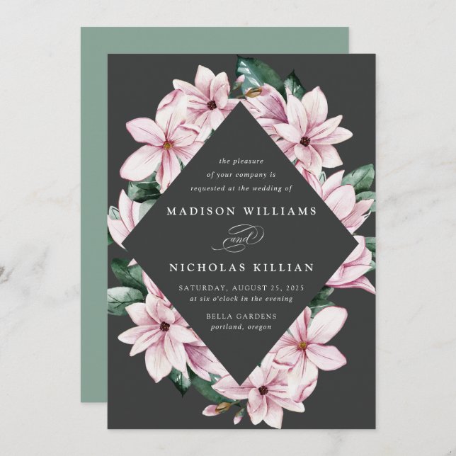 Invitation Magnolia & Eucalyptus | Mariage de cadre floral (Devant / Derrière)
