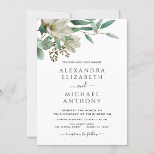 Invitation Magnolia Eucalyptus Photo Mariage élégant