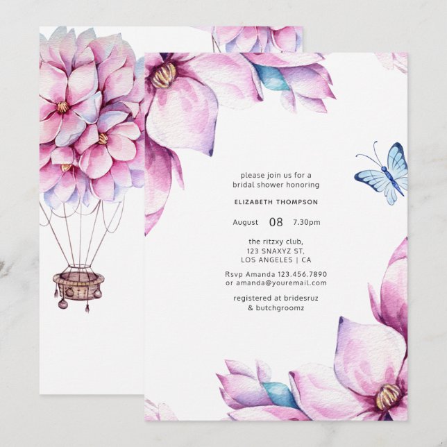 Invitation Magnolia Floral Mariage Shower (Devant / Derrière)