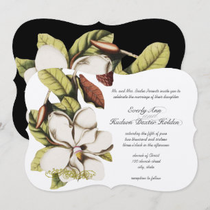 Invitation Magnolia Floral Profond Rose Cuivre et Vert