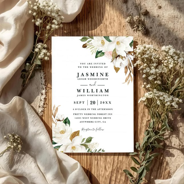Invitation Magnolia Floral Rustique Simple Mariage Code QR (Créateur téléchargé)