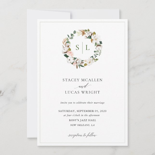 Invitation Magnolia Floral Wreath (Devant)