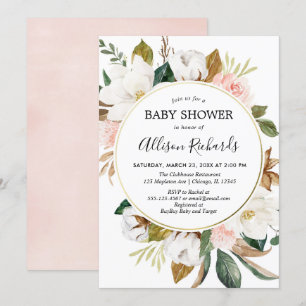 Invitation Magnolia florale rose rousse