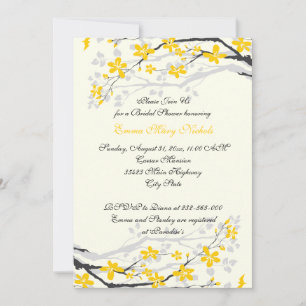 Invitation Magnolia jaune, fleurs grises douche nuptiale