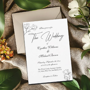 Invitation Magnolia Line Art Mariage noir et blanc
