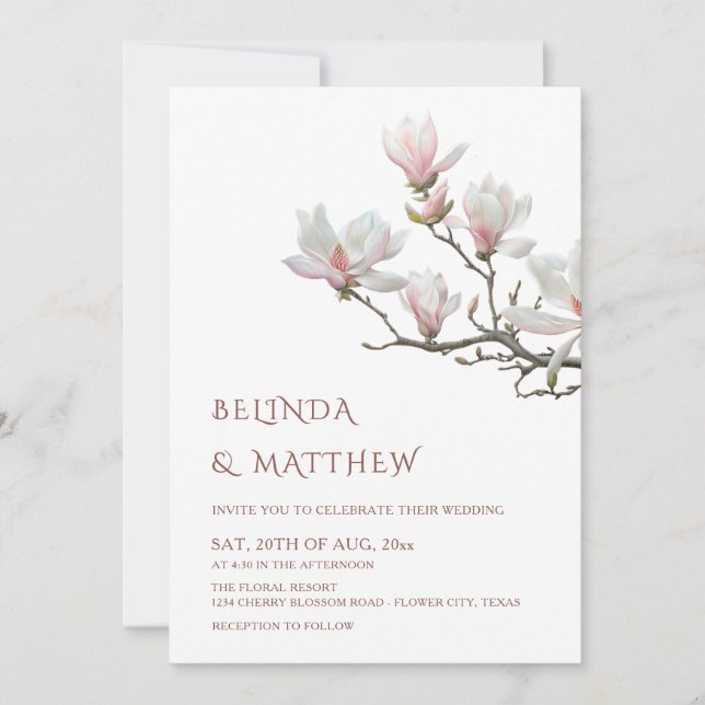 Invitation Magnolia Mariage Casual Élégant (Devant)