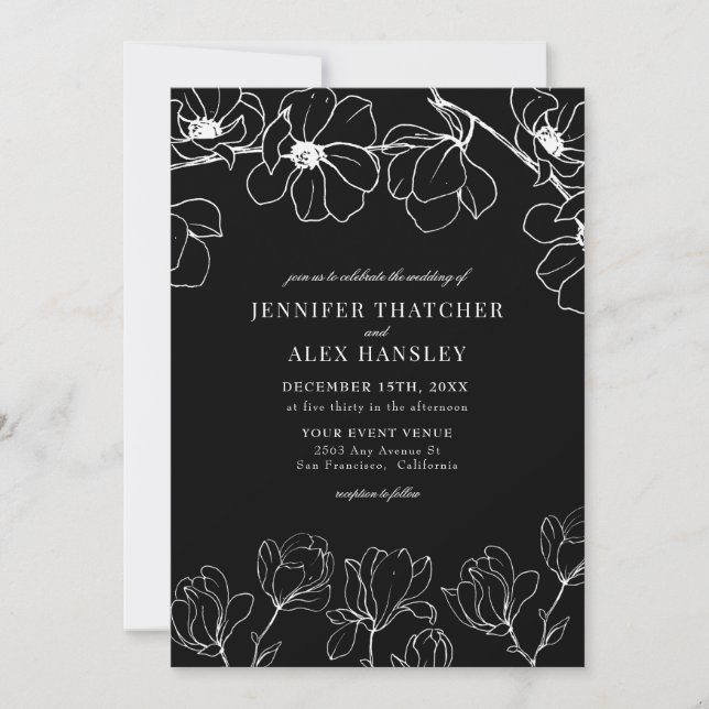 Invitation Magnolia | Moderne Élégant simple Mariage floral (Devant)