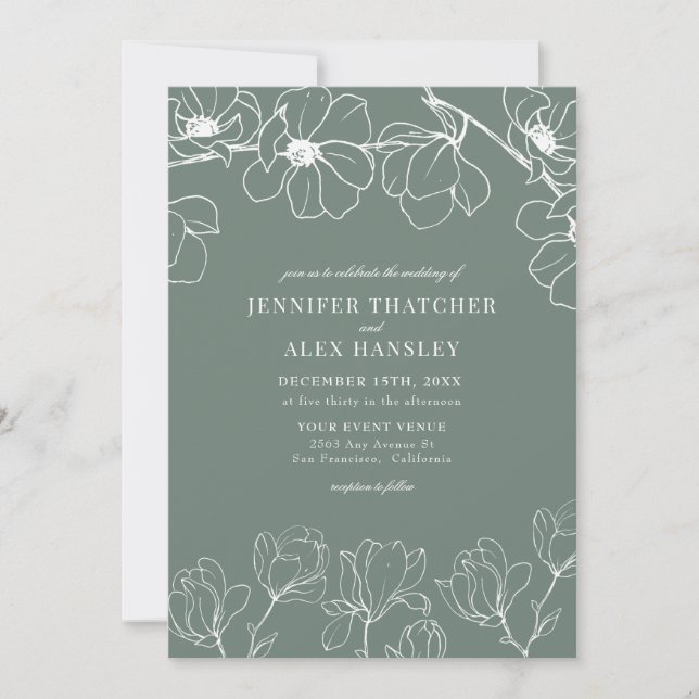 Invitation Magnolia | Moderne Élégant simple Mariage floral (Devant)