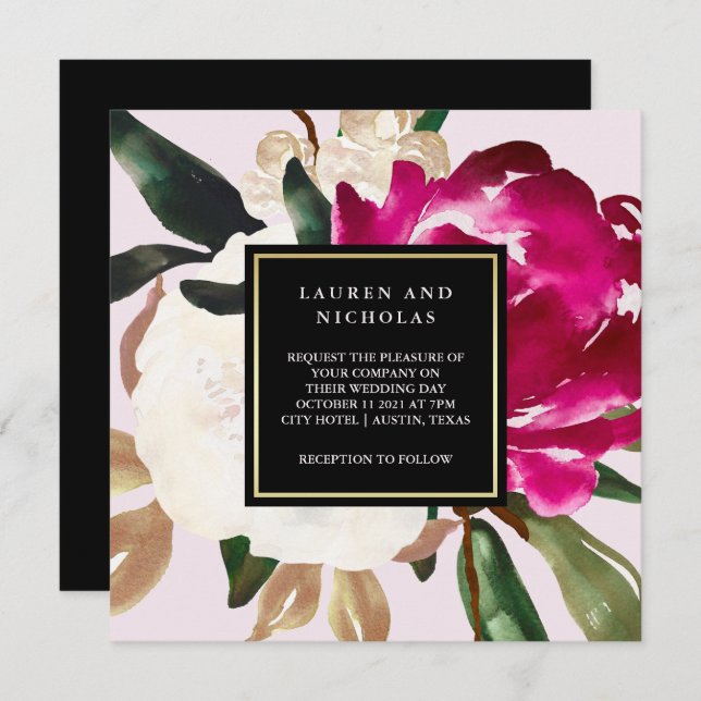 Invitation Magnolia peint | MARIAGE (Devant / Derrière)