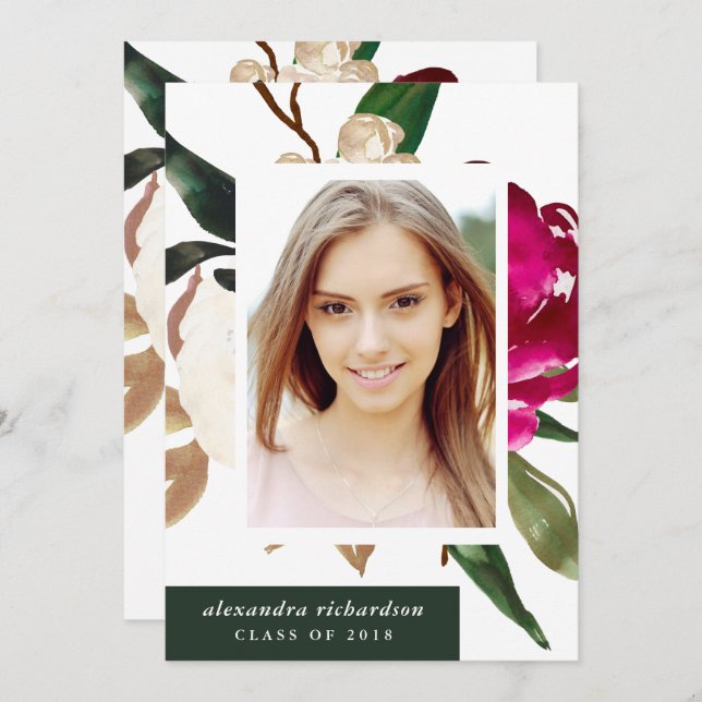 Invitation Magnolia peint | Photo Graduation Party (Devant / Derrière)