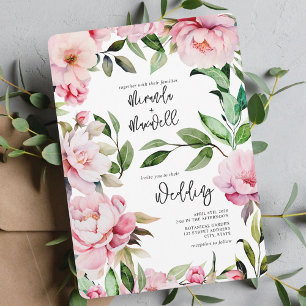 Invitation Magnolia Peony Mariage d'aquarelle rose