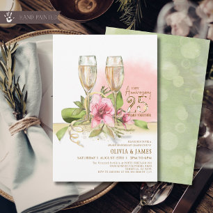 Invitation Magnolia rose Floral 25e Anniversaire Élégant