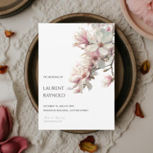 Magnolia rose poudré aquarelle botanique mariage 
