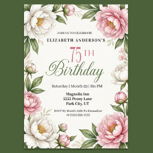 Invitation Magnolia Rose Tendre et Pivoine 75e Anniversaire