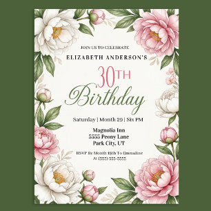 Invitation Magnolia Rose Tendre et Pivoine pour un 30e Annive