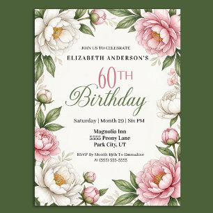 Invitation Magnolia Rose Tendre et Pivoine pour un 60ème Anni