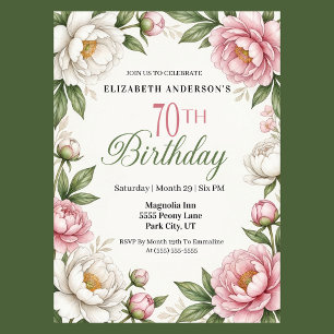 Invitation Magnolia Rose Tendre et Pivoine pour un 70ème Anni