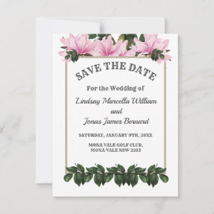 Invitation Magnolia Rose Vert Floral Enregistrer La Date