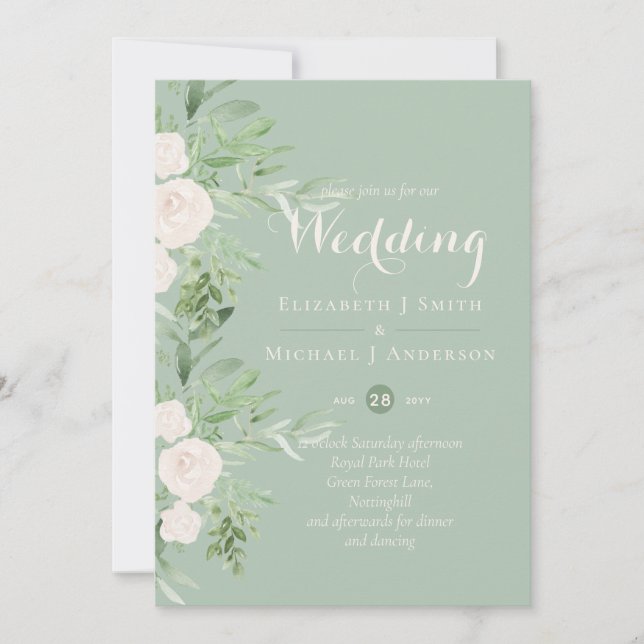 Invitation Magnolia Sage Green Mariage Floral Invite (Devant)
