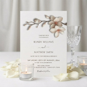 Invitation Magnolia Textural Fleur Mariage Blanc Ivoire