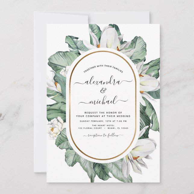 Invitation Magnolia Tropical Floral Mariage (Devant)