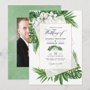 Invitation Magnolia Tropical Géométrique Photo de mariage