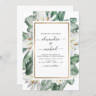 Invitation Magnolia Tropical Verdure Palm Floral Mariage Inv