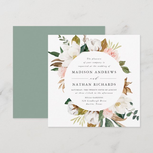 Invitation Magnolias Aquarelle | Mariage Floral (Devant / Derrière)