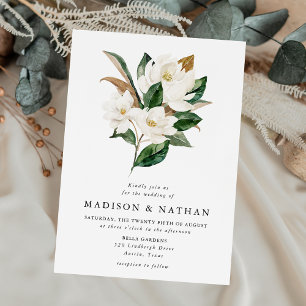 Invitation Magnolias Blancs Élégants et Mariage de Verdure