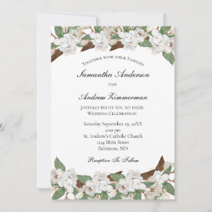Invitation Magnolias Blancs Fleurs Élégance Mariage Formel
