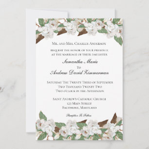 Invitation Magnolias Blancs Mariage Classique Formel Élégant
