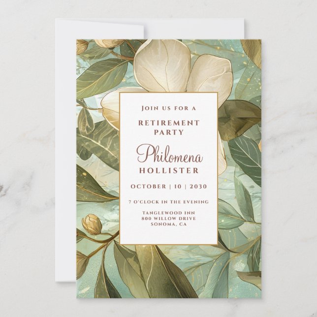 Invitation Magnolias Botanical Gold Green Floral Retraite (Devant)