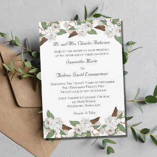 Invitation Magnolias Floraux Blancs Mariage Formel Élégant